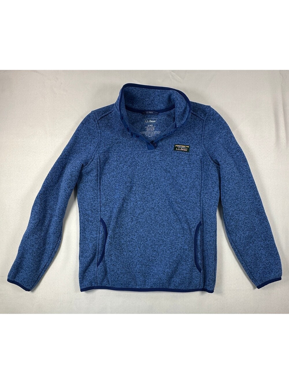 L.L. Bean Women's Sweater Fleece Pullover Blue Heather Snap Neck Size S Petite